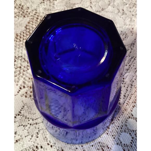 2 Libbey Crisa Glass Cobalt Blue Tumblers 8 Panel Heavy Glasses 5.5" Vintage - Picture 11 of 11